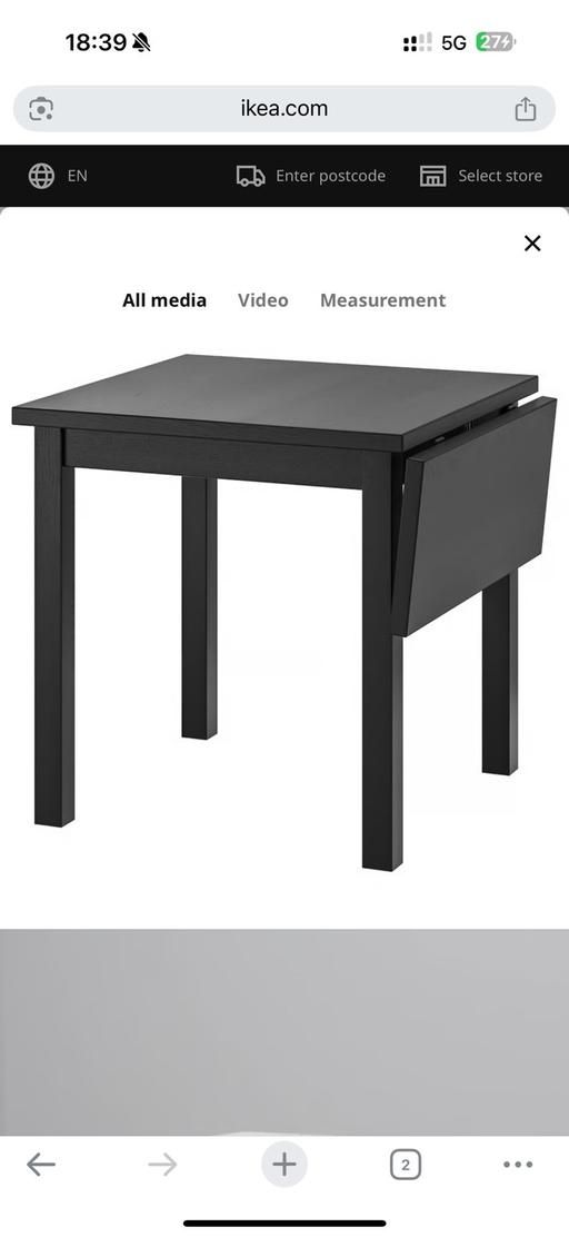Buy & Sell Cann Hall East London - Photos for IKEA NORDVIKEN Drop-leaf table, black, 74/104