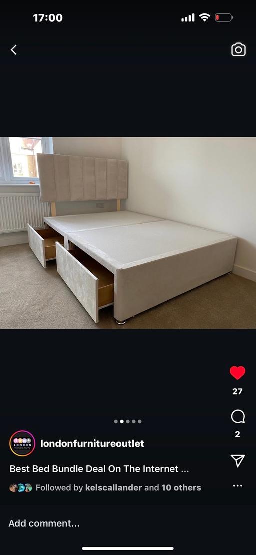 Buy & Sell Castle Green East London - Photos for Double Head board and base with drawers Grey