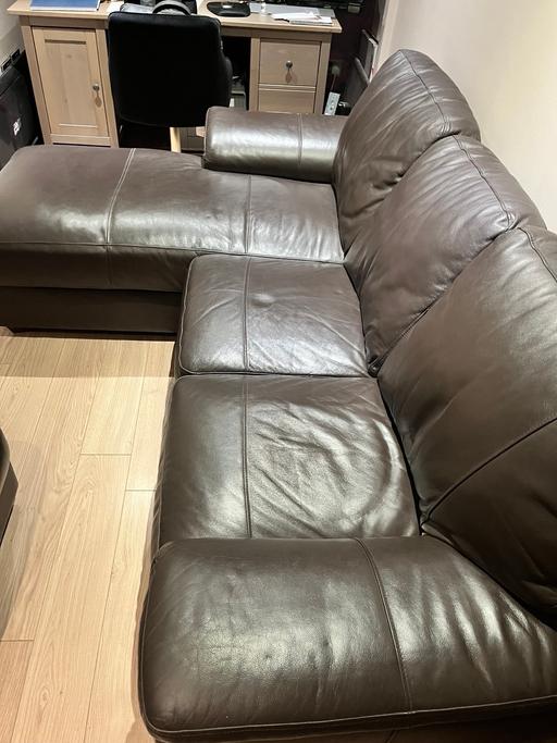 Buy & Sell Great Denham Bedford - Photos for 3 Seater Brown leather Sofa + Footstool