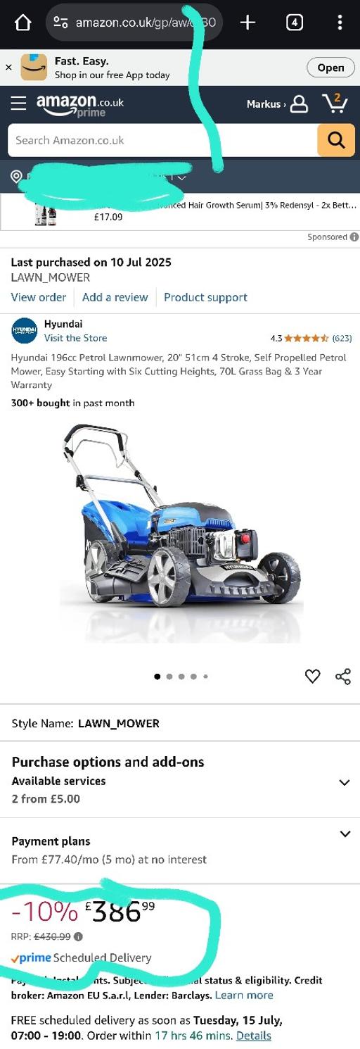 Buy & Sell East Wickham South East London - Photos for Hyundai 196cc Petrol Lawnmower 20