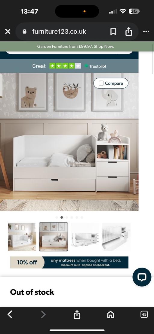 Buy & Sell Walworth South East London - Photos for White Convertible cot with Drawer and Changer