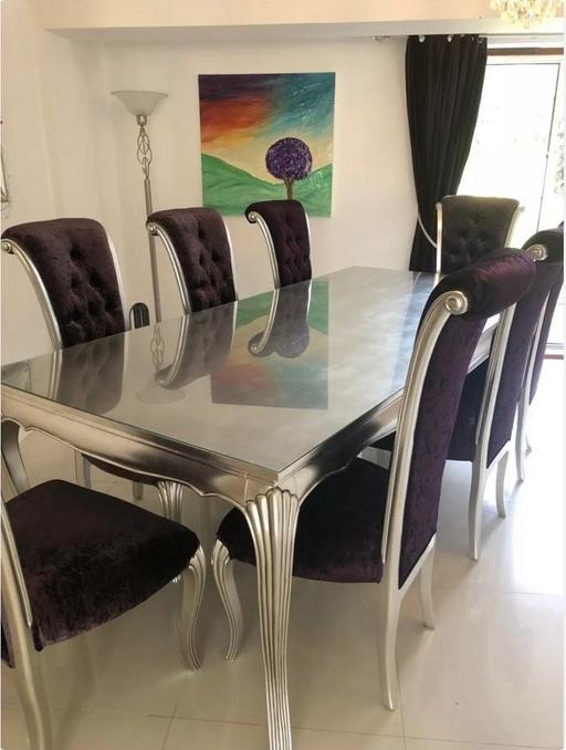 Buy & Sell Hayes Hillingdon - Photos for 7ft silver dining table glass top & 6 chairs