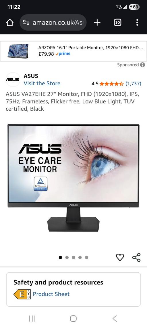 Buy & Sell Highley Shropshire - Photos for Asus VA27E gaming monitor read description
