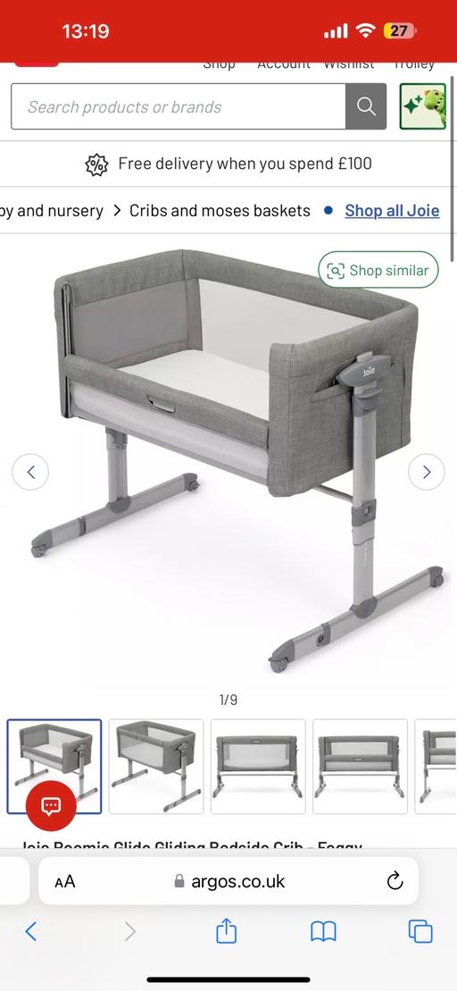 Buy & Sell Limehouse East London - Photos for Joie gliding bedside crib - grey