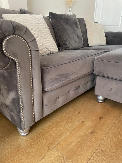 Buy & Sell Premier Business Park Walsall - Photos for Grey chesterfield velvet 4 seater with poof