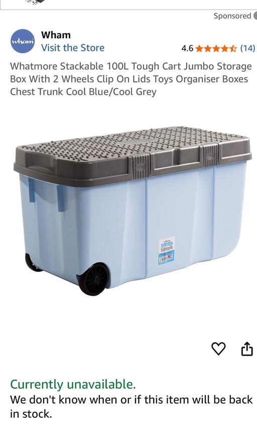Buy & Sell Streetly Walsall - Photos for WHAM Large Storage Boxes with Wheels & Lid