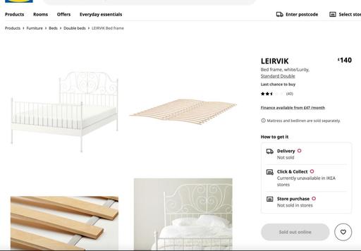 Buy & Sell Plaistow East London - Photos for Ikea LEIRVIK standard double bed with slats