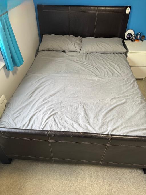 Buy & Sell Rushall Walsall - Photos for Brown double leather bedstead with mattress