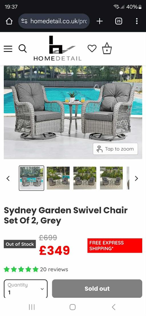 Buy & Sell Hurst Green Dudley - Photos for Sydney Garden Swivel Chair Set of 2, Grey