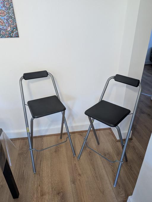 Buy & Sell Brompton South West London - Photos for Pair of Folding Metal Bar Stools - Black & Si