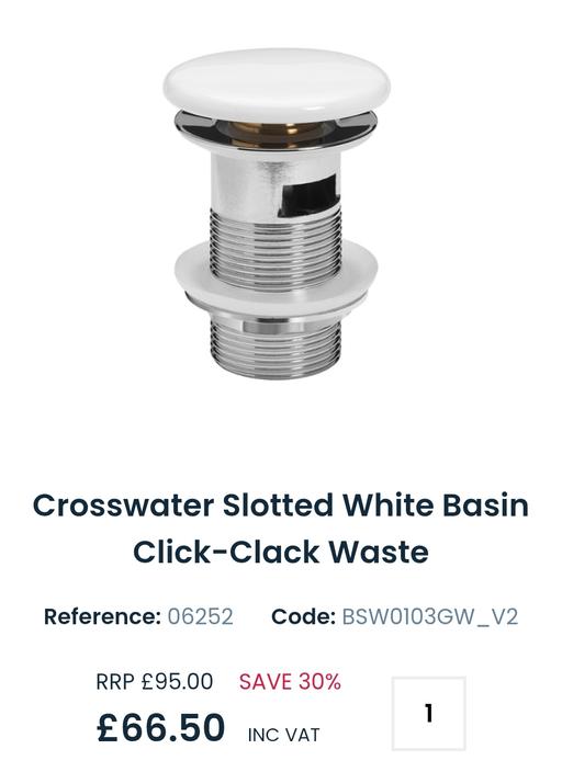 Buy & Sell Ilford Redbridge - Photos for Crosswater Slotted White Basin Click-Clack Wa