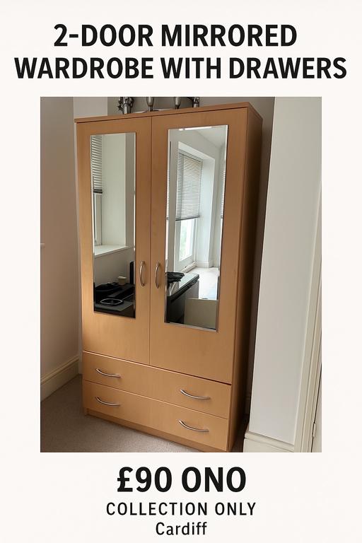 Buy & Sell Canton Cardiff - Photos for 2-Door Mirrored Wardrobe with Drawers