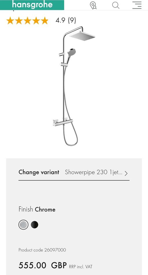 Buy & Sell Ilford Redbridge - Photos for Vernis Shape Showerpipe 230 1jet EcoSmart wit