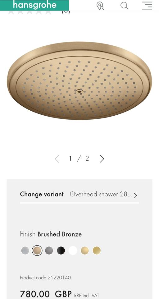 Buy & Sell Ilford Redbridge - Photos for Hansgrohe Brushed Brass Overhead shower 280 1
