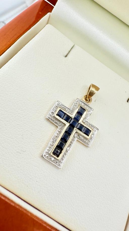 Buy & Sell Harrow on the Hill North West London - Photos for 9ct Gold Sapphire and Diamond Cross Pendant