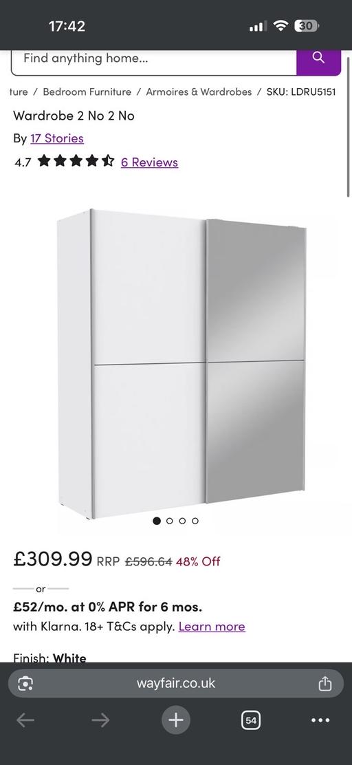 Buy & Sell Quinton Birmingham - Photos for White double sliding mirrored door wardrobe