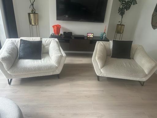 Buy & Sell Coombe South West London - Photos for 2 x white Boucle tub armchairs
