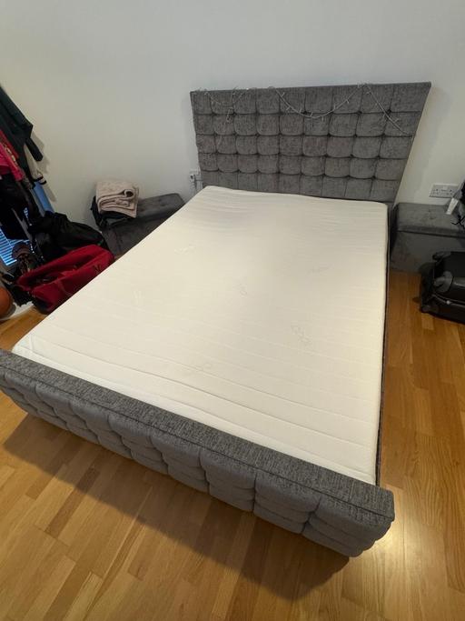 Buy & Sell Brentford Hounslow - Photos for Upholstered grey KS bed frame & mattress
