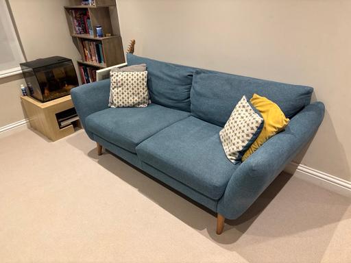 Buy & Sell Faygate Horsham - Photos for Blue 3 Seater Sofa, Footstool and Cushion