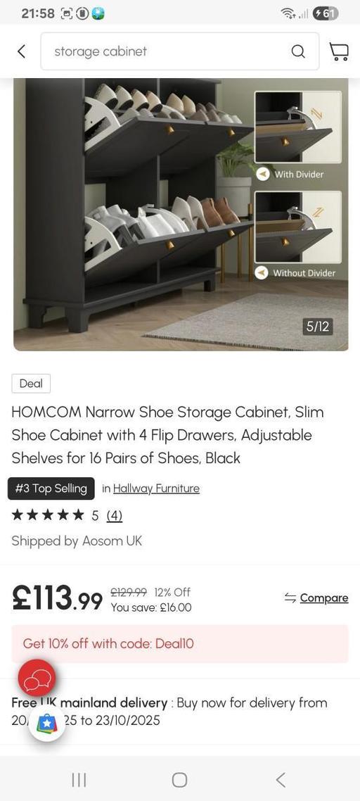 Buy & Sell St Helier South West London - Photos for homcom black narrow shoe rack