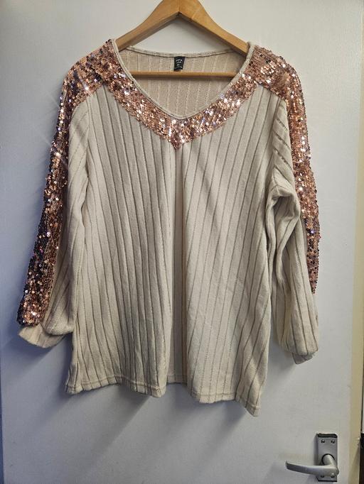 Buy & Sell Lambeth South East London - Photos for Cream Ribbed Knit Top with Rose Gold Sequin D