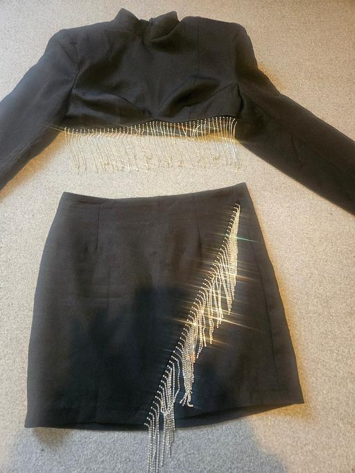 Buy & Sell Bermondsey South East London - Photos for Black Rhinestone Fringe Two-Piece Co-ord Set