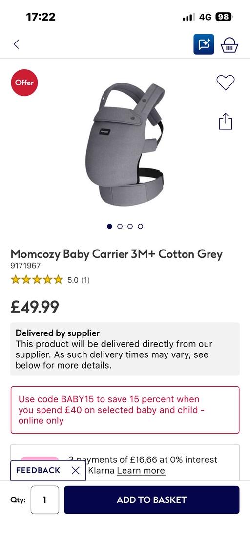 Buy & Sell Retford Bassetlaw - Photos for Mom cozy baby carrier grey - new