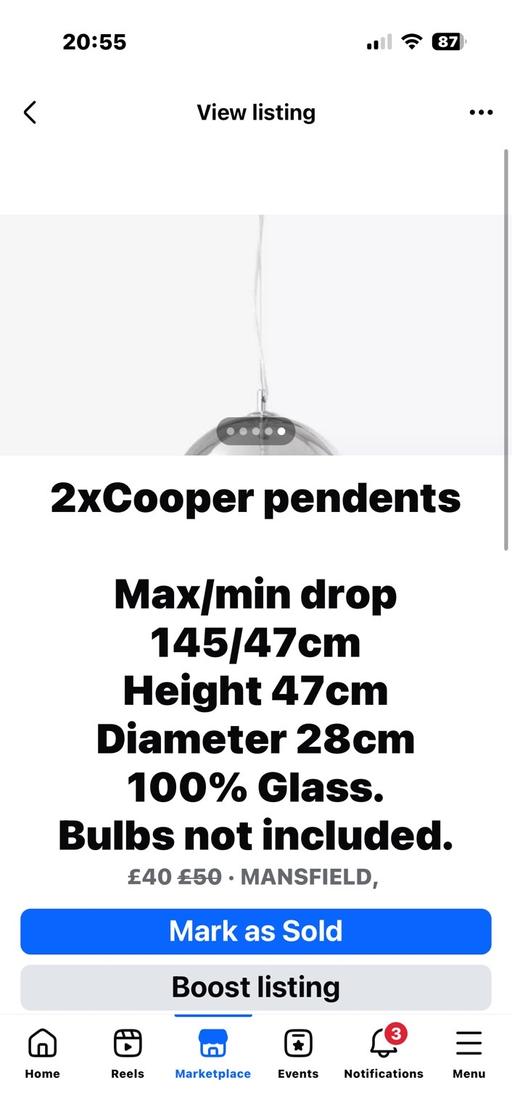 Buy & Sell Mansfield Town Centre Mansfield - Photos for 2x pendants