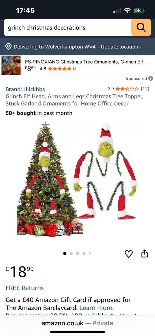 Buy & Sell Wednesfield Wolverhampton - Photos for New grinch Christmas tree decoration