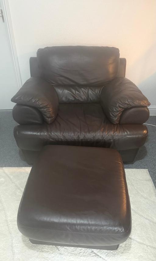 Buy & Sell Northampton West Northamptonshire - Photos for Dark brown leather sofa and footstool
