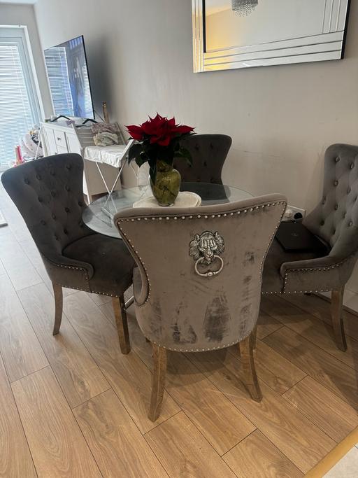 Buy & Sell Maze Hill South East London - Photos for X4 grey velvet lion knocker dining chairs