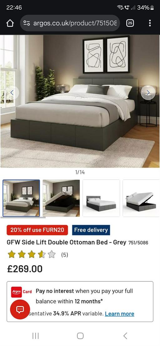 Buy & Sell Hurst Green Dudley - Photos for GFW Side Lift Double Ottoman Bed - Grey