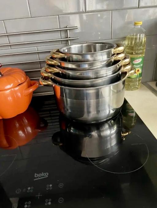 Buy & Sell Gants Hill East London - Photos for 5pcs Stainless Steel Flat-Bottom Pan Set