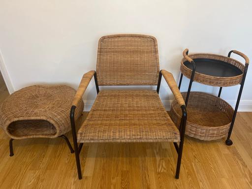 Buy & Sell The Hyde North West London - Photos for IKEA Rattan armchair, trolley and footstool
