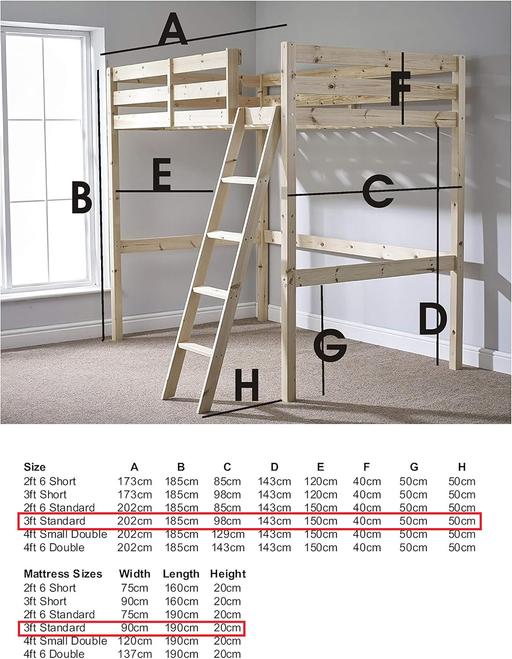 Buy & Sell Bickenhill Solihull - Photos for Celeste Solid Natural Pine Loft Bed 3ft Frame