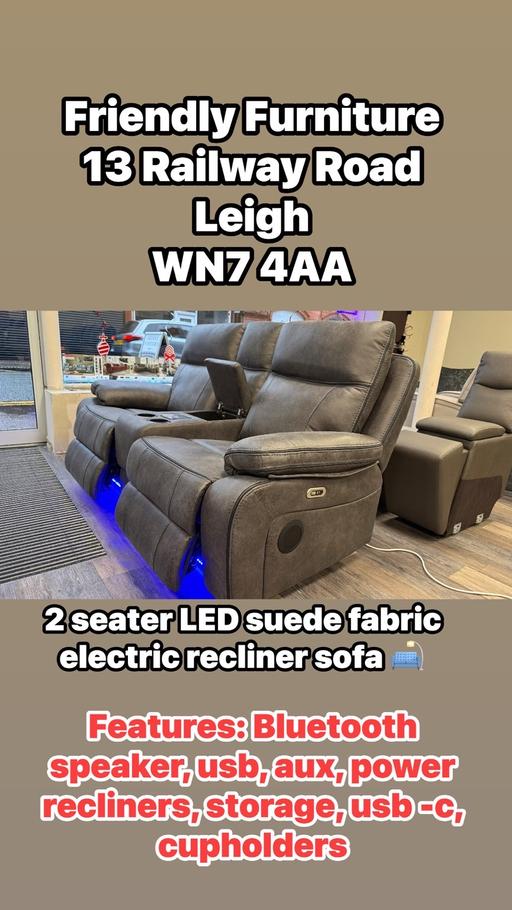Buy & Sell Leigh Wigan - Photos for Led grey suede cinema recliner sofa