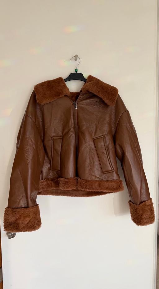 Buy & Sell Wapping East London - Photos for Brown leather jacket with false faux fur