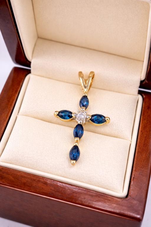 Buy & Sell Harrow on the Hill North West London - Photos for 9ct Gold Diamond and Sapphire Cross Pendant