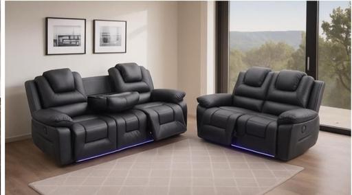  — 2+3 seater black leather electric recliner