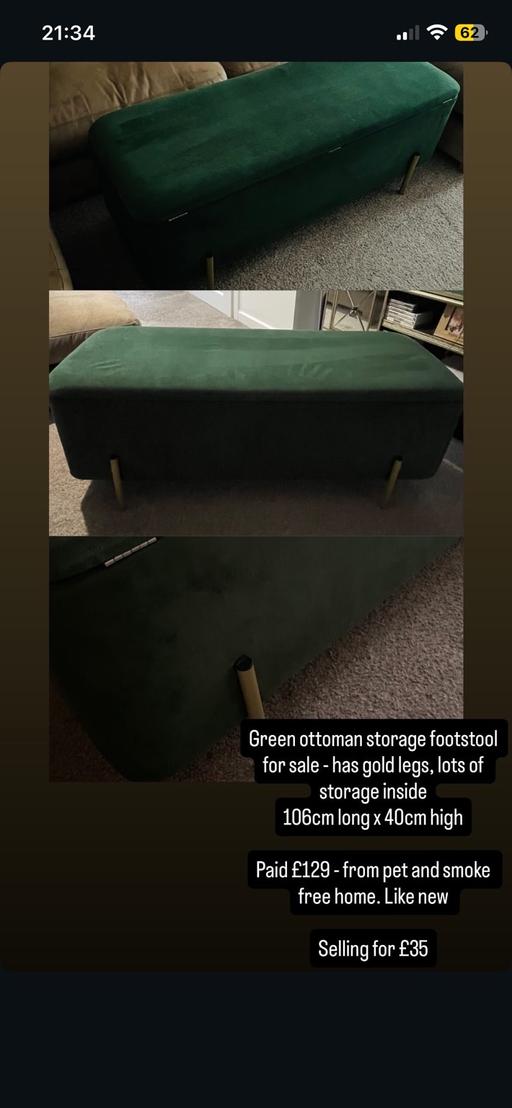 Buy & Sell Erdington Birmingham - Photos for Green & gold Ottoman footstool