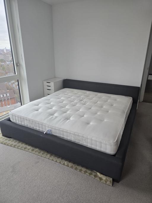 Buy & Sell Shoreditch North London - Photos for Grey Upholstered Double Bed with Mattress