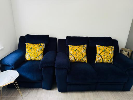Buy & Sell Northfield Birmingham - Photos for Blue Velvet-Style Fabric 2 & 1 recliner sofa