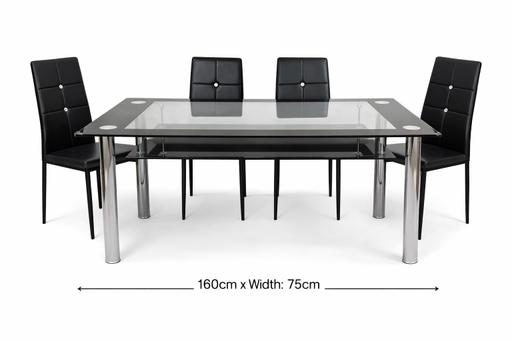 Buy & Sell - Photos for Black & silver Glass Dinning Table & 6 chairs