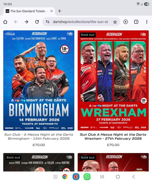 Buy & Sell Moseley Village Wolverhampton - Photos for 2 x tickets to birmingham darts 14th febuary