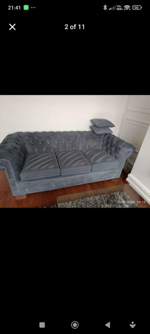 Buy & Sell Farnworth Bolton - Photos for 3 & 2 seater chesterfield sofa Grey chenille