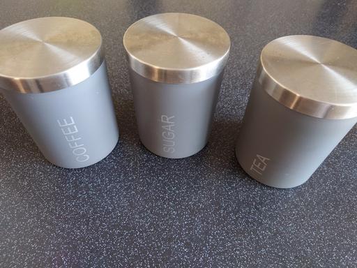 Buy & Sell Woodthorpe Charnwood - Photos for Set of 3 grey tea, coffee, sugar cannisters