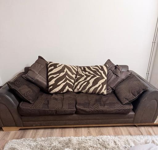 Buy & Sell - Photos for Brown fabric/leather sofa with cushions