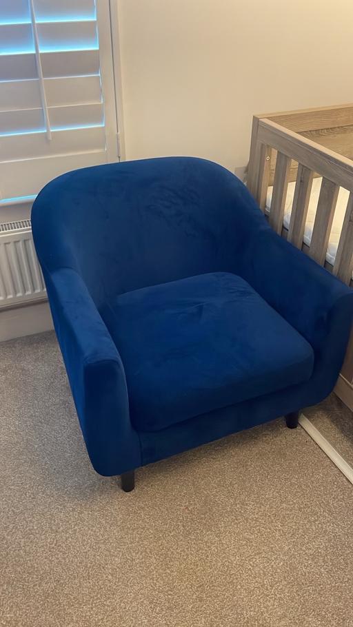 Buy & Sell - Photos for Blue suede arm chair