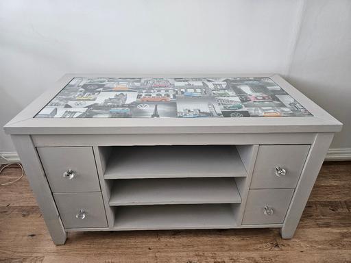 Buy & Sell Connah`s Quay Flintshire - Wales - Photos for Cool upcycled tv unit. Grey. Glass top.
