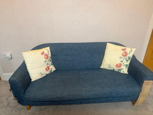 Buy & Sell Bury Town Centre Bury - Photos for Blue 3 seater small fabric sofa couch settee